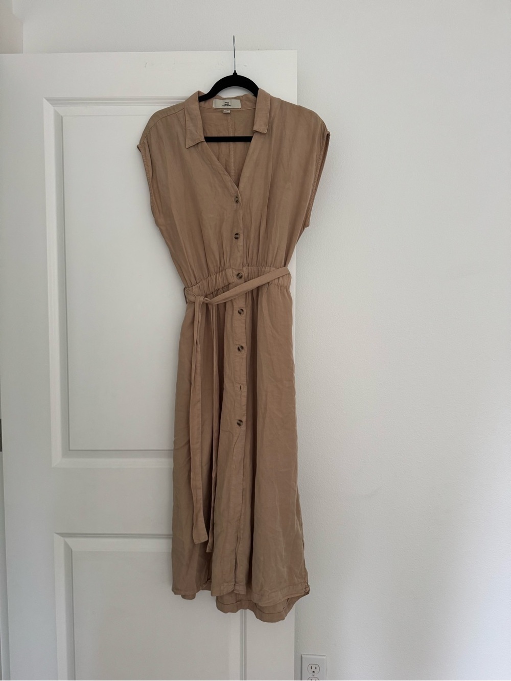 NEW Thread & Supply women’s tan brown poplin belted midi shirt dress size large